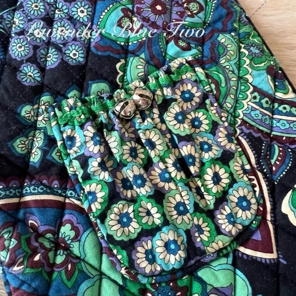 VERA BRADLEY Blue Rhapsody 2009 Christmas Stocking Jingle Bells Black Green Y2K